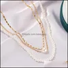 Hangers sieraden15pcs/lot Europe mode parel kralen mti dames legering sleutelbeen ketting drie lagen trend hanger kettingen sieraden drop deli