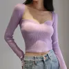 Höststickad tröja Lågskuren V-Neck Beskuren Sexig Bottom Slim Fit Pullovers Solid Knitwear Kvinna Jumper 211011