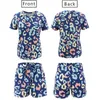 Women Tracksuit Sets Summer O-Neck Short Sleeve Print Pullover Tops+Elastic Mid Waist Lace Up Pockets Shorts Casual 2 Piece Sets 210507
