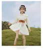 Versão coreana do estilo de outono, menino grande, menina, estilo ocidental, menina, vestido de camisa de estilo de cinto, fã trendy q0716
