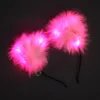 Flash Cat Fox Long Fur Ears Headband Party Hat Cosplay Costume Glowing Hairband Led Plush Hair Hoop Headdress For Women Girl White Colorful Pink