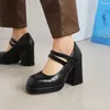 Chunky High Heel Fashion Square Toe Mary Jane Platform Ankle Strap Pumps Woman Patent Leather Womans Shoes Plus Size 32-48 1498 Dress