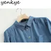 Vintage azul denim blusa camisa mulheres manga longa lapela colar casual solta primavera camisas plus size blusas 210514