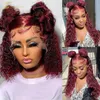 Koronkowe Peruki Krótkie Wig Bob Red Burgundia 99J Kolor Kręcone Front Human Hair Loose Water Deep Wave Frontal zaprzeczony Linia włosów 13x6