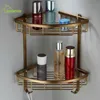 Space Aluminum Bathroom Shelf Antique Brass Double Layer Corner Shelf Basket Bathroom Corner Shelf Bathroom Rack 210724