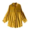 Primavera Sólida Cor Blusa Feminina Temperamento Casual Lapela Blusa Loose Meados-Comprimento Camisa C658 210507