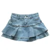 Sommar låg midja en linje denim kjol kvinnor sexig veckade mini jeans kjolar koreansk stil casual faldas mujer 210623