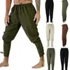 Men's Pants Viking Pirate Cosplay Adult Man Medieval Costume Lace-Up Bandage Larp Capris Trousers Vintage Woven Cotton Jogger256Y