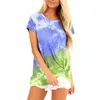 Kvinnors T-skjortor Kvinnor T-shirt Tie-Dyeing T-shirts Kvinnor Kort ￤rm O-hals Casual Woman Summer Beach Tops Loose Tee Tunic Camiseta