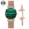 Original Kvinnor Klockor Mode Japan Quartz Rörelse Relogio Feminino Emerald Rostfritt Stål Rose Gold Vattentät Armbandsur 210527