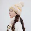 Märke vinter stickad hatt för kvinnor mode sammet tjocka varma skullies Beanie hattar Kvinna utomhus ridning halsduk sätter ull kepsar 211119