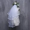 Veli da sposa donna abito da sposa velo a due strati accessori per bordo del nastro di tulle