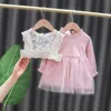 Vestidos da menina zwa 3m-3y outono primavera bebê menina vestido de algodão criança saia veste veste princesa manga longa moda dois pedaço conjunto