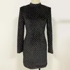 Sexy manches longues turtleneck Plaid Sparkly Glitter Femmes Robe d'hiver 2021 High Street Double boutonnage Rose Rouge Noir Vestidos Casual Robes