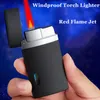 Nouvelle Torche Rouge Flamme Briquet Jet Métal Coupe-Vent Gaz Cigarette Cigare Lumineux Briquet Gonflé Fumer Accessoires Gadgets Cadeau