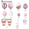 112st / set vit metall rosa ballonger garland båge ros guld konfetti ballong baby shower flicka födelsedag bröllopsfest dekorationer 211216