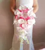 2021 Whintey Pink Cascading Wedding Bouquet Flowers White Calla Lilies Waterfall buquê de casamento boda fleur artificielle dropshipping