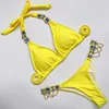 Yeni 2021 Rhinestone Elmas Bikini Kadınlar Bandeau Mayo Kadın Metal Zincirleri Mayo Seksi Halter Bikini Seti Parlak Banyo Suitx0523