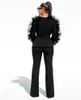 Costumes de femmes Blazers Femme Blazer formel Two Piece Set Women Business Work Wear Organza Ruffles Top and Pant Suit Sexy 2 hiver