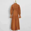 Vintage Bandage Dress For Women V Neck Lantern Long Sleeve High Waist Single Breasted Dresses Female Style 210520