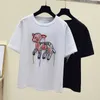 Cotton Summer Tees Tops animal embroidery Woman Plus Size Short Sleeve Oversized T shirt Big Girls Clothing Tshirt White 210604