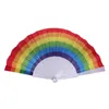Mode vouwen Rainbow Fan Plastic Printing Kleurrijke Ambachten Home Festival Decoratie Craft Stage Performance Dance Fans 43 * 23cm