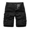 Pantalones cortos para hombres Casual Cargo Multi-bolsillos Ropa de calle Ropa de moda Pantalones de algodón Longitud de la rodilla Cremallera Mosca 210716