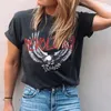 Vintage Print T-Shirt Frauen Schwarz Baumwolle O Hals Kurzarm Sommer T-shirt Casual Chic Top Kleidung Neue Grafik T-shirt Weiblich 210324