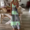 Robes décontractées Couleur Bloc Boho Longue Robe Beach Femmes Big Taille 5XL Sukienka Deep Col V Cou Géométrique Sans Sans Sans Sans Sans