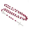 6mm Red Religious Rosary Beads Plastic Fashion Cross Cathol Women Cross Jewelry Pendant Necklace 1PC