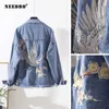 Denim Jacket Oversize Women Casual Loose Jeans Embroidery Small Crane Veste Femme s Coat Outwear 211014