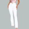 Damskie dżinsy bawełniane białe wysokie talia dorywczo flarowane kobiety 2021 wiosna szczupły odchudzające dżinsowe spodnie biurowe pani spodnie
