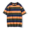 Bolubao 2020 Sommarmärke Casual Washed T-shirts Män Vintage Kontrast 100% Bomull Toppar Striped Fashion Male T Shirt Y0322