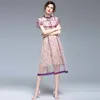 Fashion Ruffled Mesh Dress Women Summer Hollow Out Lace Trim Patchwork es Vintage Elegant party Vestidos 210529