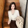Chemisier à manches longues en dentelle décontractée pour femmes, printemps, fête, chemise de base sexy, style coréen, élégant, bureau, slim, 210521