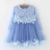 Девушки платье лето детей кружева печать с длинными рукавами сращивание принцессы детская одежда детская одежда 3-7Y 210515