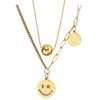 2pcs / set mode sourire double couches pendentifs colliers perles d'imitation gouttelettes en forme de sourire clavicule bijoux pour femmes cool Gri245n