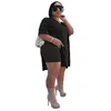 3x 4x 5x Plus Size Stroje Kobiety Letnie Ubrania Solidne Dresy Z Krótkim Rękawem Loose T Shirt + Spodenki Dwuczęściowe Zestaw Dwurządzony Czarne Garnitury Sportowe Joggers DHL 5199