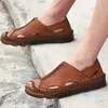 Hommes été haute qualité en cuir véritable sandales décontractées hommes trou creux plage chaussures décontractées Sandalias Hombre grande taille 38-46 2021