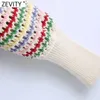 Zevity Women Rainbowストライププリント中空アウトかぎ針編みニットセーターコート女性シックブレストジャカードカーディガントップスSW803 210603