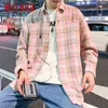 RUIHUO Harajuku Mens Shirt Plaid s For Clothing Checkered Blouse M-4XL Spring Arrival 210721