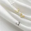 Cute Antlers Stud Earring for Women Genuine 925 Sterling Silver Gold Color Hypoallergenic Ear Pin Fine Jewelry Girl Gift 210707