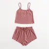 Pijamas de verão Conjunto para mulheres macio confortável manga curta camisetas shorts solto home desgaste strap underwear 210809