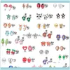Stud Jewelrystud Luokey 30 Pairs/Set Stainless Steel Earrings For Women Tiny Small Animal Fruit Cute Children Kids Frog Bee Jewelry1 Drop De