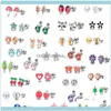 Stud JewelryStud Luokey 30 paren/set roestvrijstalen oorbellen voor vrouwen kleine kleine dieren fruit schattig kinderen kinderen kikker juwelen1 drop de