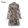 Southpire Femmes Vêtements Léopard Imprimer Vintage Robe Bouton Avant Chemise En Mousseline De Soie Robe Simple Quotidienne Robes Femme 2021 210322