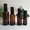 Bouteilles de pulvérisation de parfum d'huile essentielle en verre ambré en gros avec pulvérisateur d'atomiseur à brume fine noire de qualité/dessus de pompe à lotion, 5 ml-100 ml