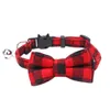 Cat Collars & Leads Pet Breakaway Collar Bow Tie Bowknot And Bell Cute Plaid Christmas Red Elastic Adjustable Dog With Sash Small