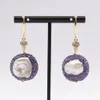 GuaiGuai Jewelry Natural Purple Keshi Freshwater Pearl CZ Paved Gold Plated Hook Dangle Earrings Handmade For Women Fashion Jewelr4114206
