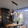 Restaurant lamp glass lampshade bar counter led Modern nordic chandelier black Pendant light Dining room fixtures indoor